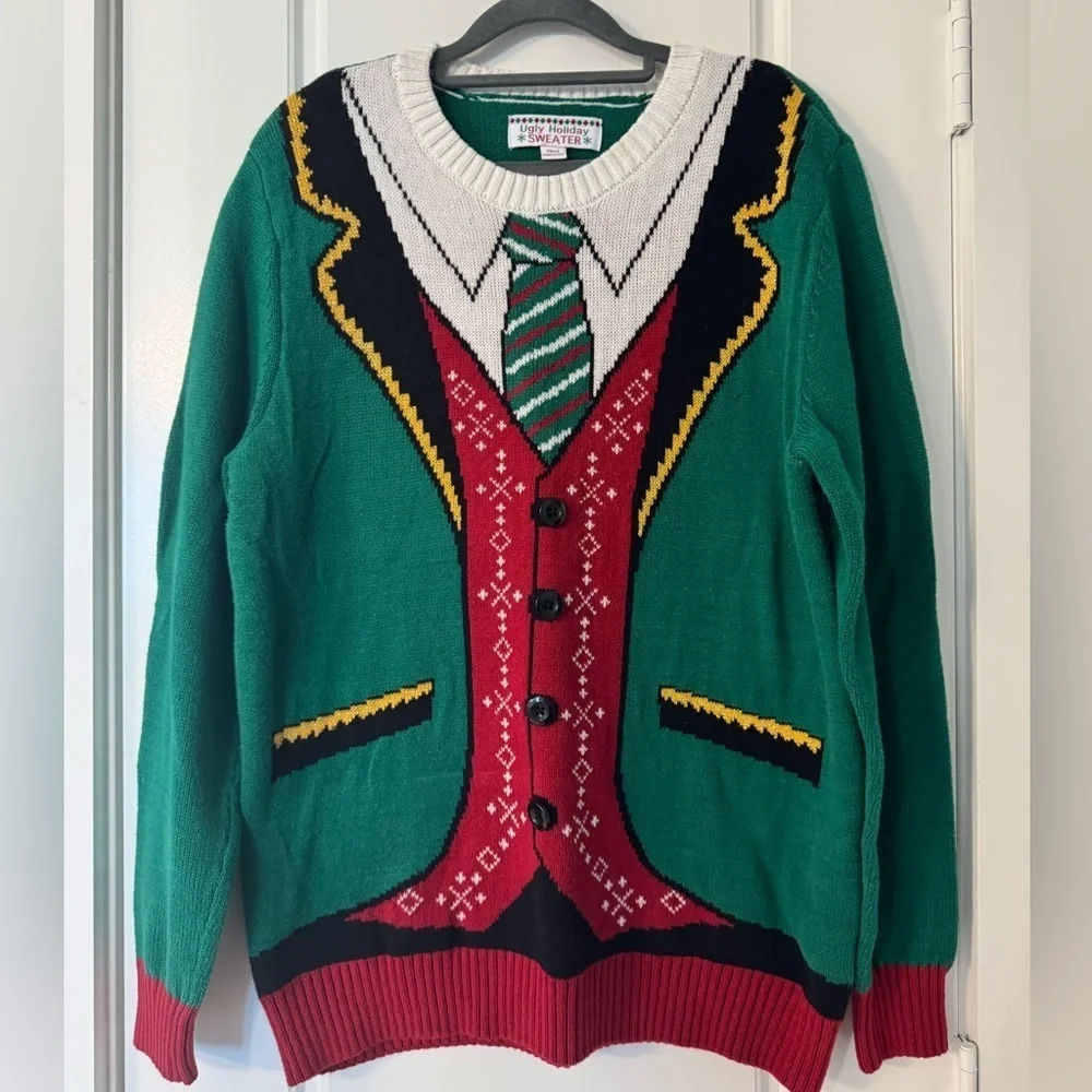 Festive Christmas Men's Sweater with Tie Design- Size XL